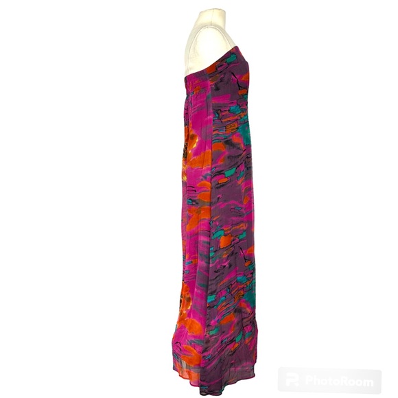RUNAWAY PONY AUSTRALIA 100% SILK COLORFUL FLORAL STRAPLESS SHEATH MAXI DRESS SzS - Picture 4 of 12